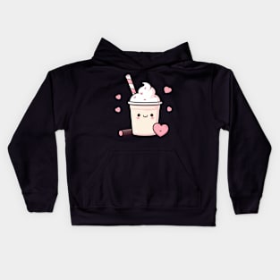 Kawaii Strawberry and Vanilla Ice Cream with Hearts | Cute Kawaii Food Art Kids Hoodie